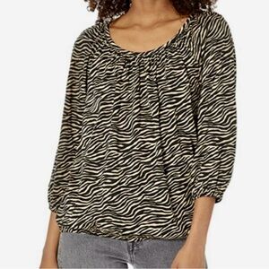 Michael Kors Animal Print Peasant Blouse-Relaxed Fit-sz L
